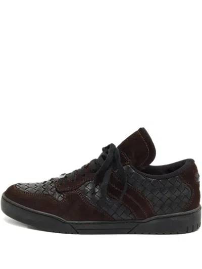 Pre-owned Bottega Veneta Intrecciato Suede Sneakers In Brown