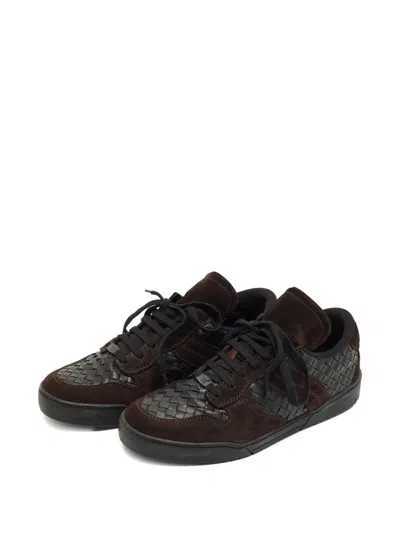 Pre-owned Bottega Veneta Intrecciato Suede Sneakers In Brown