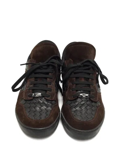 Pre-owned Bottega Veneta Intrecciato Suede Sneakers In Brown