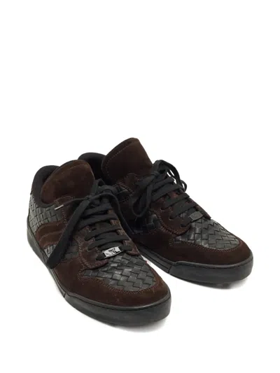 Pre-owned Bottega Veneta Intrecciato Suede Sneakers In Brown