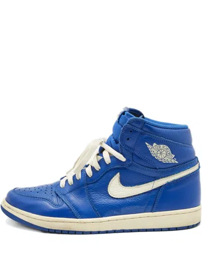 Pre-owned Jordan Leather Lace-up Sneakers In Blue