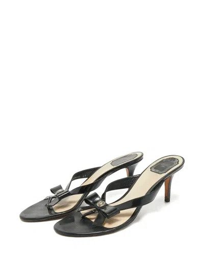 Pre-owned Dior Bow-detail Leather Slides In Black