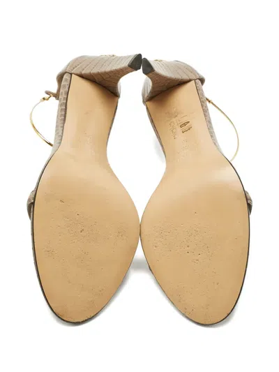 Pre-owned Fendi Filo Embossed-leather Heeled Sandals In Neutral