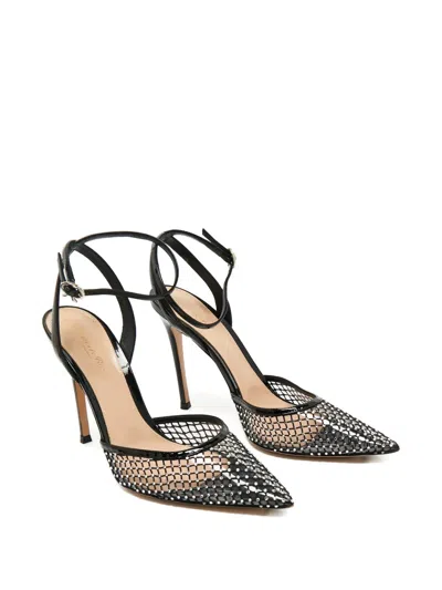 Pre-owned Gianvito Rossi Rossi Ankle-strap Mesh-detail Pumps In Black