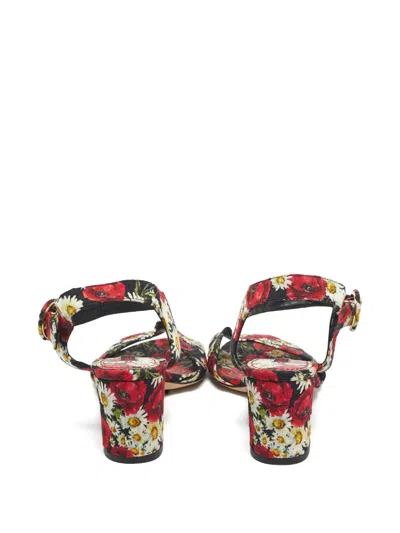 Pre-owned Dolce & Gabbana Floral-print Sandals In Red