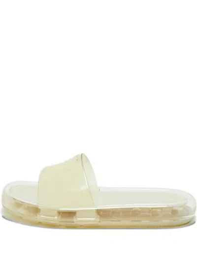 Pre-owned Tory Burch Leccio 37 Rubber Slide Sandals In White