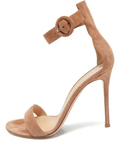 Pre-owned Gianvito Rossi Portofino Buckle Suede Sandals In Neutral