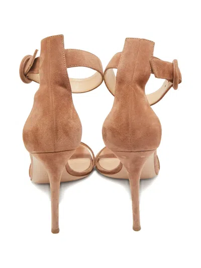 Pre-owned Gianvito Rossi Portofino Buckle Suede Sandals In Neutral