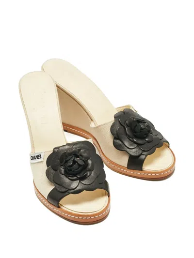Pre-owned Chanel Camelia Wedge Sandals In Neutral