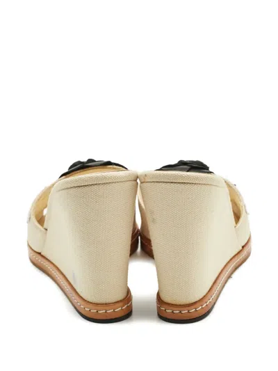 Pre-owned Chanel Camelia Wedge Sandals In Neutral