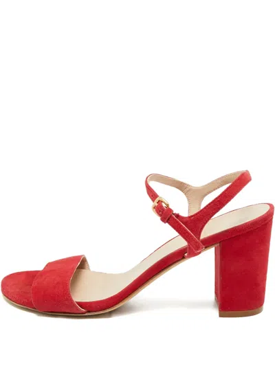 Pre-owned Stuart Weitzman Nudist Ankle-strap Heeled Sandals In Red