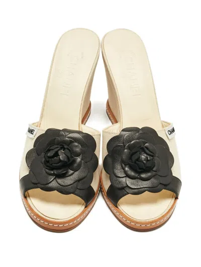 Pre-owned Chanel Camelia Wedge Sandals In Neutral