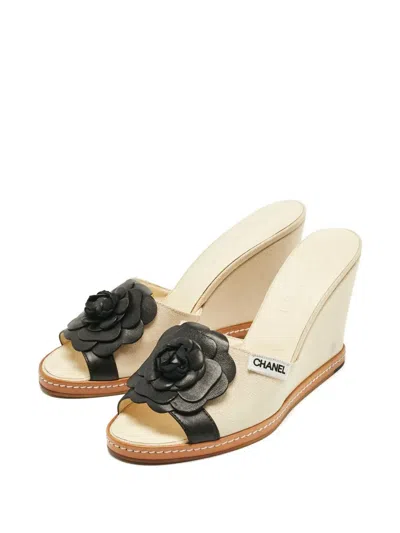 Pre-owned Chanel Camelia Wedge Sandals In Neutral