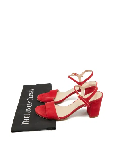 Pre-owned Stuart Weitzman Nudist Ankle-strap Heeled Sandals In Red
