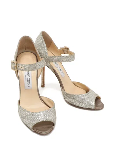 Pre-owned Jimmy Choo Glitter Ankle Strap Sandals In Silver