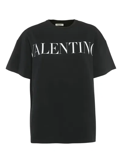 Pre-owned Valentino Logo-print Cotton T-shirt In Black