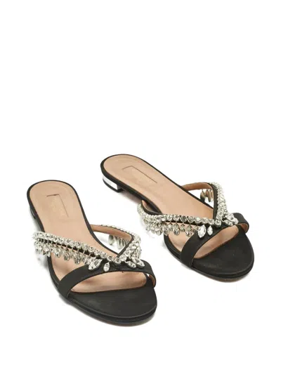 Pre-owned Aquazzura 38.5 Crystal Flat Slide In Black