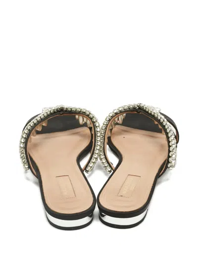 Pre-owned Aquazzura 38.5 Crystal Flat Slide In Black