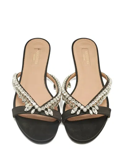 Pre-owned Aquazzura 38.5 Crystal Flat Slide In Black