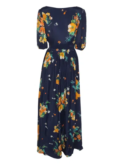 Pre-owned Boutique Moschino Satin Floral Maxi Dress In Blue