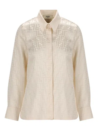 Fendi White Ff Silk Shirt Women In Neutral