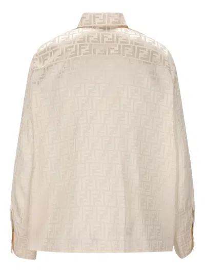 Fendi White Ff Silk Shirt Women In Neutral