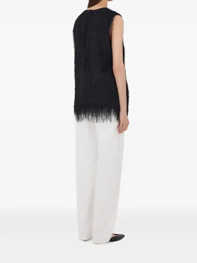 Loulou De Saison Yasmin Fringed Sleeveless Vest In Black