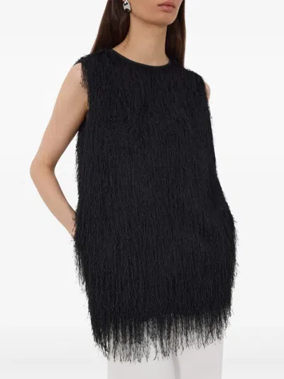 Loulou De Saison Yasmin Fringed Sleeveless Vest In Black