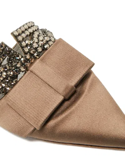 Pre-owned Gina 38 Chachki Crystal Embellished Mules (5.5 Cm) In Brown