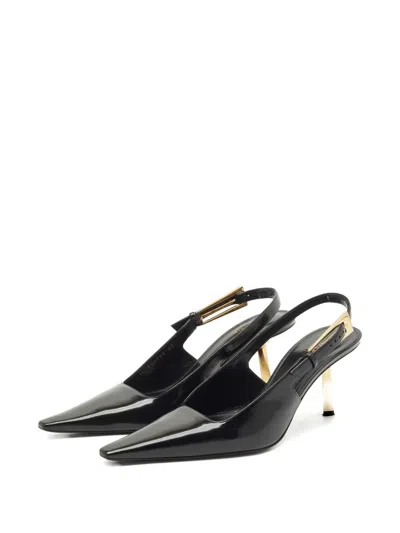 Pre-owned Saint Laurent Leather Slingback Pumps In Black
