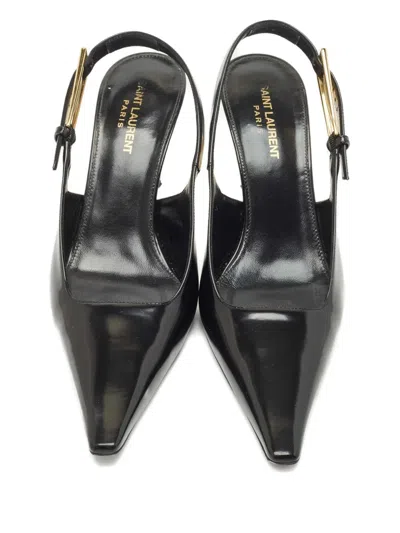 Pre-owned Saint Laurent Leather Slingback Pumps In Black