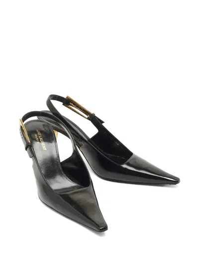 Pre-owned Saint Laurent Leather Slingback Pumps In Black