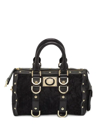 Pre-owned Versace Plisse Leather Satchel In Black