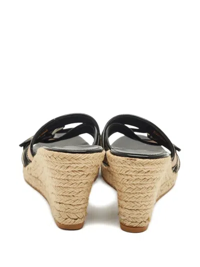 Pre-owned Burberry Canvas Check Wedge Sandals In Black