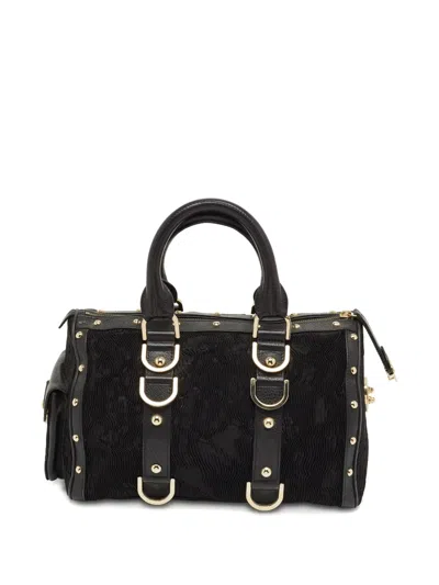 Pre-owned Versace Plisse Leather Satchel In Black