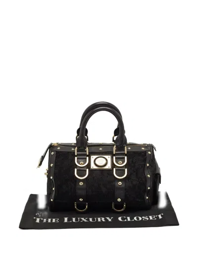 Pre-owned Versace Plisse Leather Satchel In Black