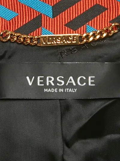 Pre-owned Versace La Greca-jacquard Belt-detail Jacket In Orange