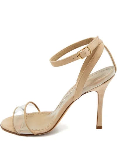 Pre-owned Manolo Blahnik Suede Pvc Sandals In White