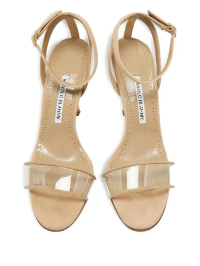 Pre-owned Manolo Blahnik Suede Pvc Sandals In White