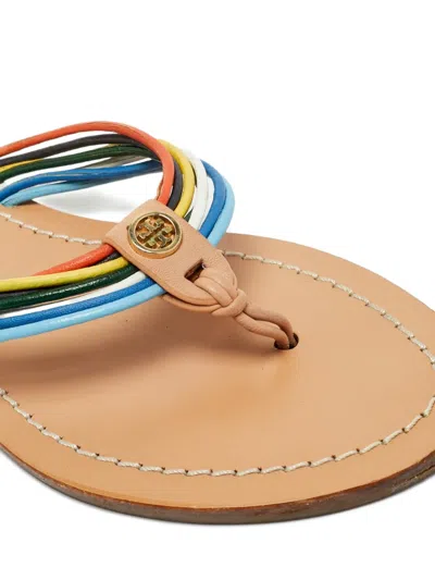 Pre-owned Tory Burch Gold-tone Leather Thong Sandals In Neutral