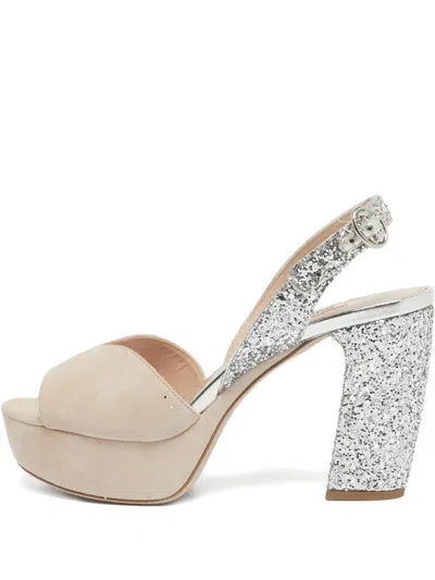 Pre-owned Miu Miu Glitter-detailing Platform Sandals In Neutral