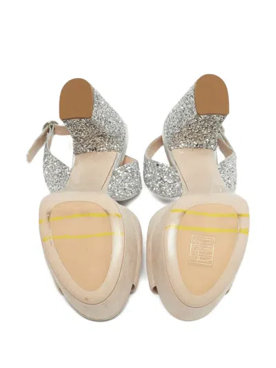 Pre-owned Miu Miu Glitter-detailing Platform Sandals In Neutral
