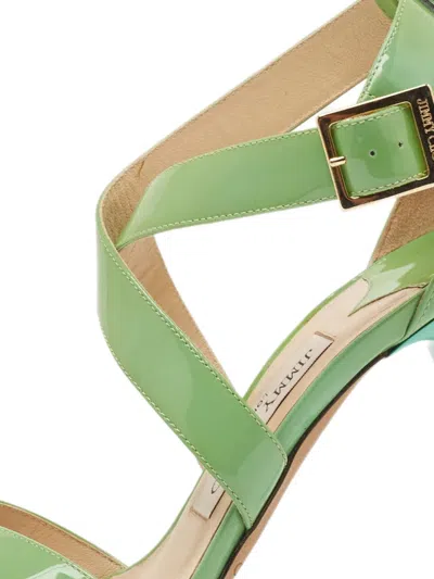 Pre-owned Jimmy Choo 100mm Louise Patent-leather Sandals In Green