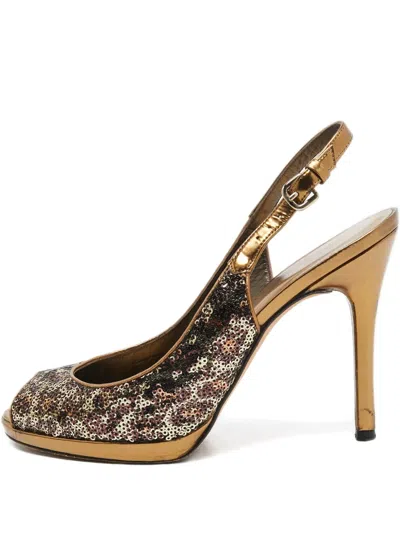 Pre-owned Stuart Weitzman Sequins Slingback Sandals In Yellow