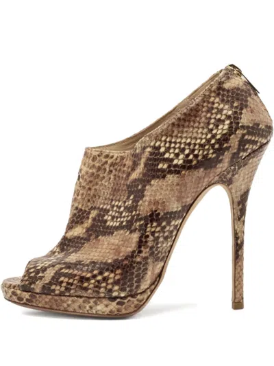 Pre-owned Jimmy Choo 130mm Glint Snakeskin-effect Pumps In Brown