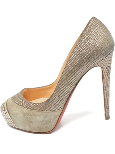 Pre-owned Christian Louboutin Maggie Leather Platform Pumps In Gray