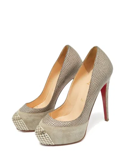 Pre-owned Christian Louboutin Maggie Leather Platform Pumps In Gray