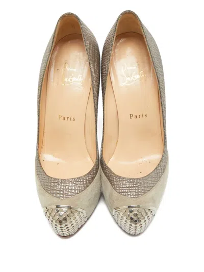 Pre-owned Christian Louboutin Maggie Leather Platform Pumps In Gray
