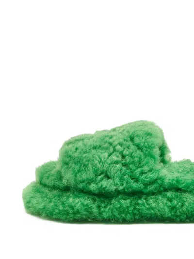 Pre-owned Bottega Veneta 2024 Shearling-fur Sandals In Green