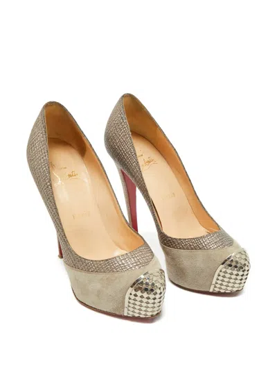 Pre-owned Christian Louboutin Maggie Leather Platform Pumps In Gray